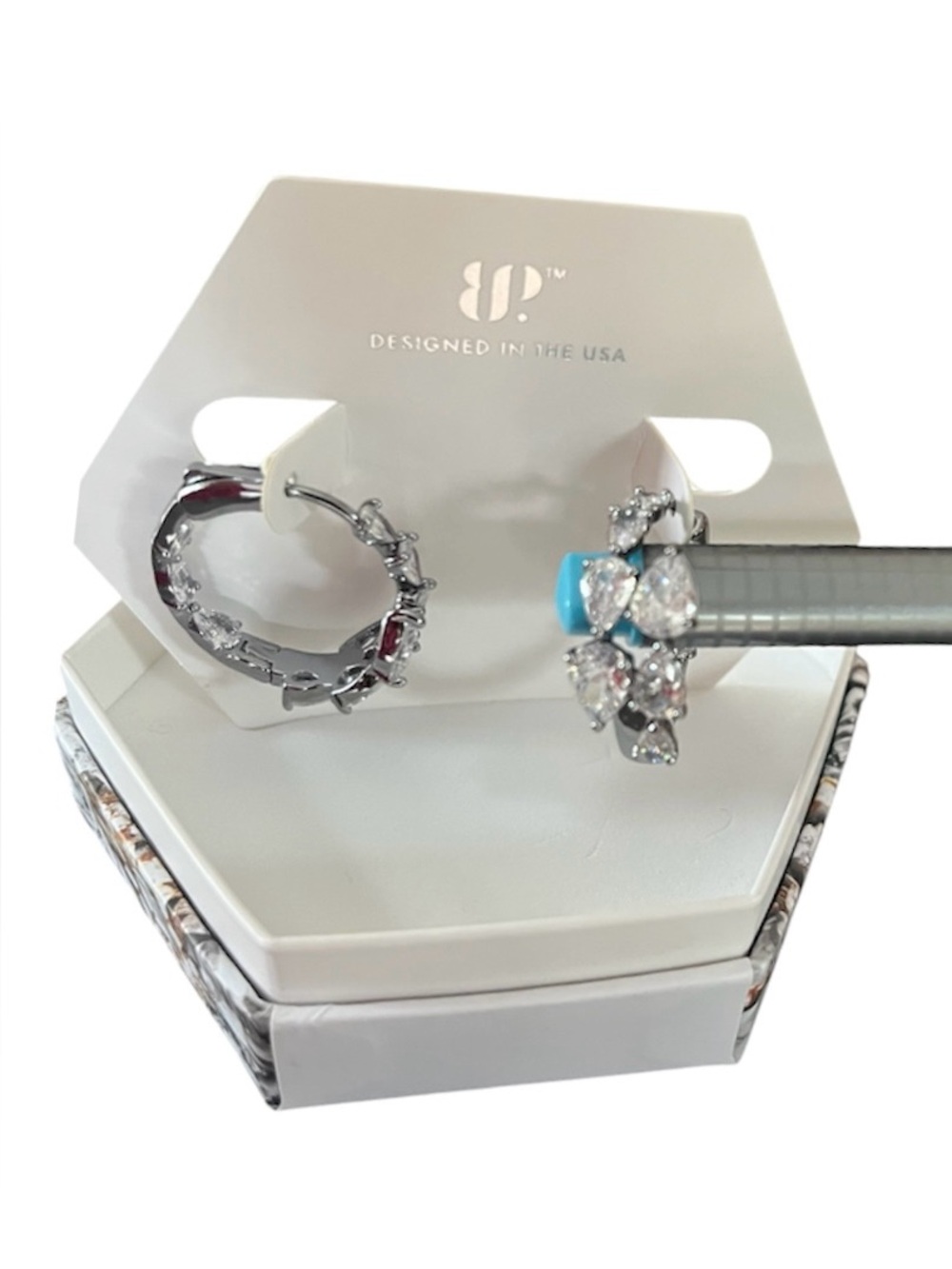 Diamond Cubic Zirconia Hoop Earrings by bp / New In Box/ Birthday collection